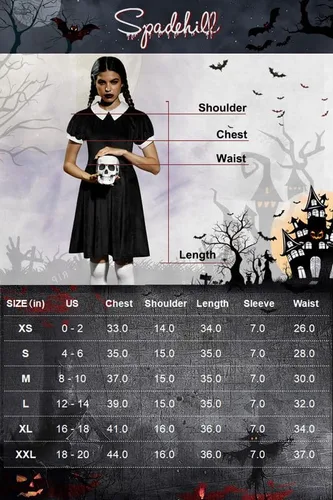 Vista 6 de Spadehill Halloween Women's Costume Velvet Peter Pan Collar Black Dress