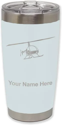 Vista 13 de LaserGram Vaso aislado al vacío de 20 onzas, helicóptero 2, grabado personalizado incluido (negro)