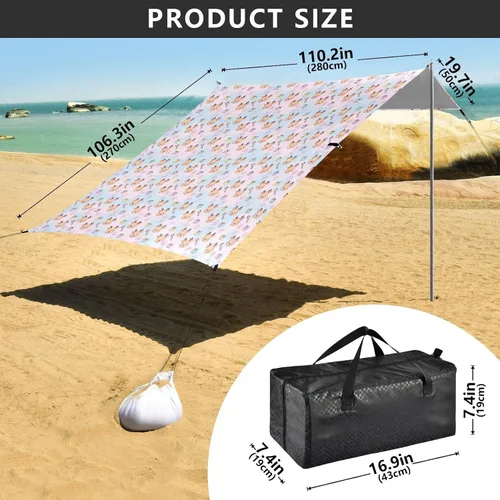 Vista 3 de Christmas Deer & Gift Pink Pattern Easy Setup Beach Cabana Tent for Camping Trips, Fishing, Backyard Fun or Picnics UPF50 Portable Sun Shelter with