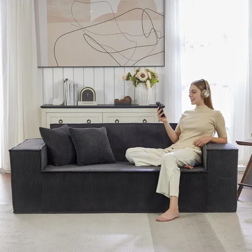 Vista 12 de SUYOLS Sofá nube de pana con almohada, espuma viscoelástica de alta calidad, no requiere montaje, sofá de asiento profundo en caja, silla que ahorra