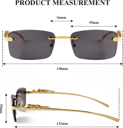 Vista 6 de Lentes de sol rectangulares sin montura vintage para mujeres y hombres, de metal dorado, sin marco, cuadradas, transparentes