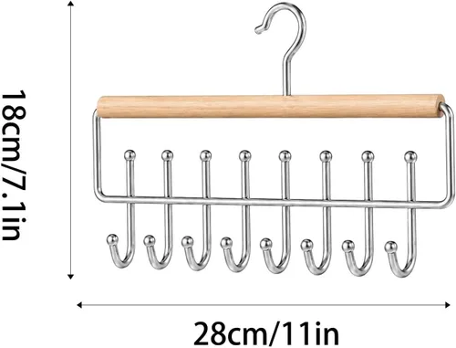 Vista 5 de Percha de madera para cinturón, paquete de 2 unidades, estante de corbata Madera natural