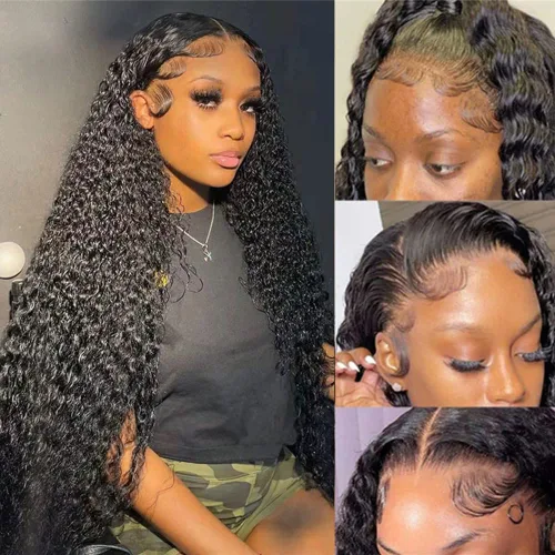 Vista 8 de Yuzhou Grace Pelucas de Cierre con Encaje HD de 5 x 5 sin Pegamento de Cabello Humano Pre Desplumadas Pre Cortadas con Banda Elástica Peluca Rizada