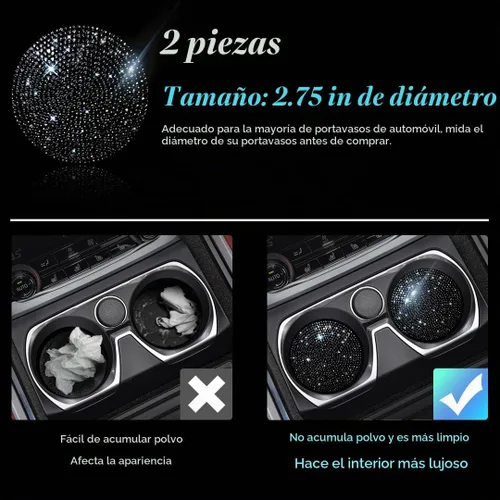 Vista 2 de 2 PCS Insertos Universales con Brillos para Portavasos de Vehículo Posavasos Accesorios Interiores de Automóvil, 2.75 pulgadas Silicona