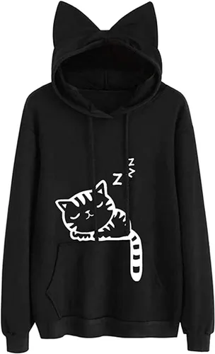 Vista 6 de Fronage Sudadera con capucha para adolescentes y niñas, de manga larga, linda sudadera con capucha, sudaderas con capucha para mujer H Black a