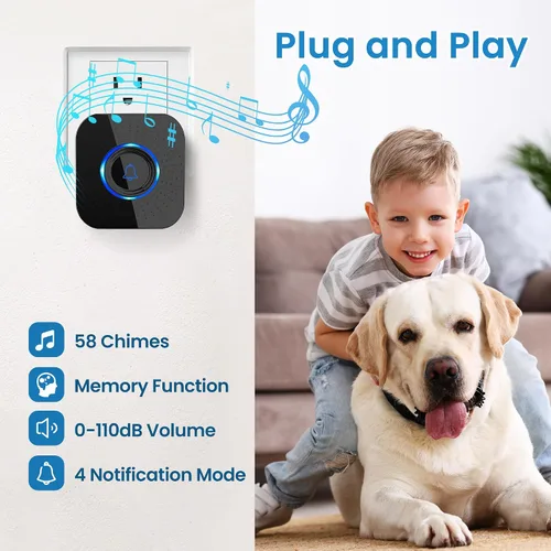 Vista 2 de timbre de puerta para perros para salir al exterior, timbre de puerta para perros inalámbrico que funciona a 1000 pies con botón táctil impermeable