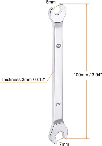 Vista 2 de uxcell Llave fina de extremo abierto, espejo métrico de 0.236 in x 0.276 in, acero de alto carbono, para mantenimiento doméstico y reparaciones