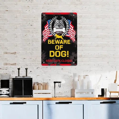 Vista 7 de BOBA BLANKET Letrero de metal con texto en inglés «Beware Of Dog» para decoración de pared, divertido cartel de arte para bar de café, 12 x 8