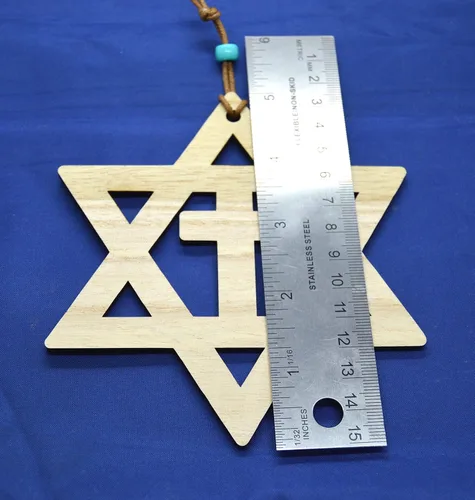 Vista 5 de Star of David with the cross walnut or Basswood wooden cutout ornament wall art 5" Messianic Jewish gift (Brown)