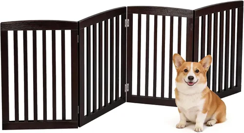 Vista 12 de ZENY Puerta para mascotas de 24 pulgadas, puerta plegable independiente para perros de 3 paneles, forma en Z, color blanco, valla de madera