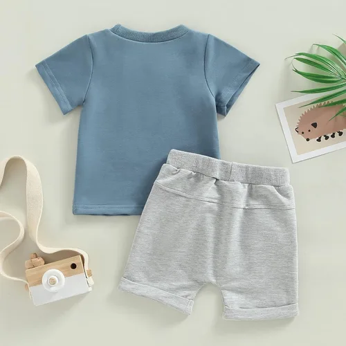 Vista 4 de Conjunto de pantalones cortos con estampado de letras, ropa de verano para bebés y niños pequeños, 0, 6, 12, 18, 24 meses