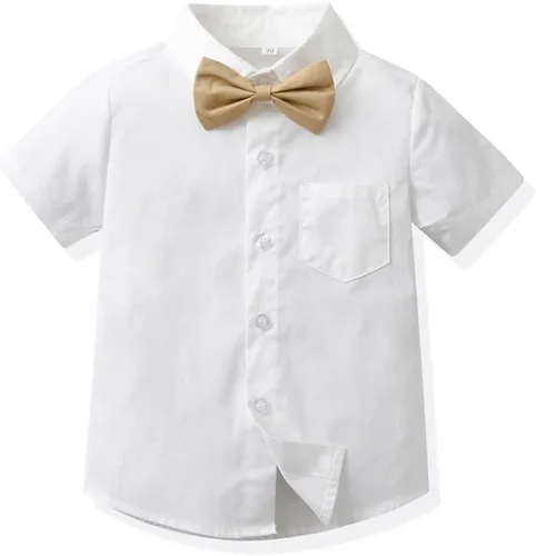 Vista 4 de Trajes de caballero para bebés y niños pequeños, camisa con corbatín, overoles con tirantes, pantalones cortos, pantalones cortos de verano, traje