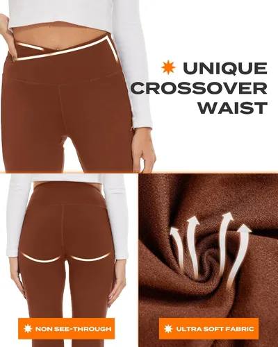 Vista 171 de TNNZEET Leggings acampanados negros para mujer, pantalones de yoga cruzados con bolsillos, corte de bota, leggings acampanados