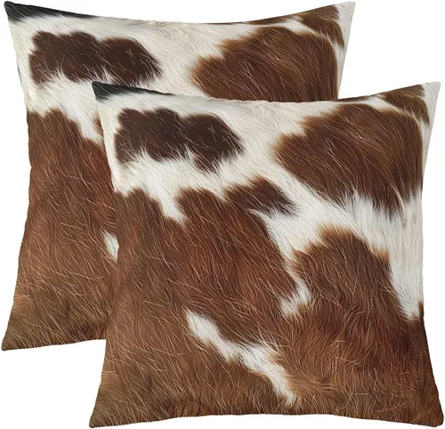 Vista 12 de Juego de 2 fundas de almohada con estampado de piel de vaca de 16"x16", fundas de cojín de piel de vaca para sala de estar, dormitorio, casa