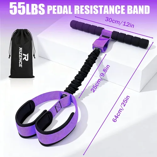 Vista 3 de Bandas de resistencia de pedal con mango - Banda de resistencia multifunción para pedal con póster de entrenamiento - Equipo de ejercicio