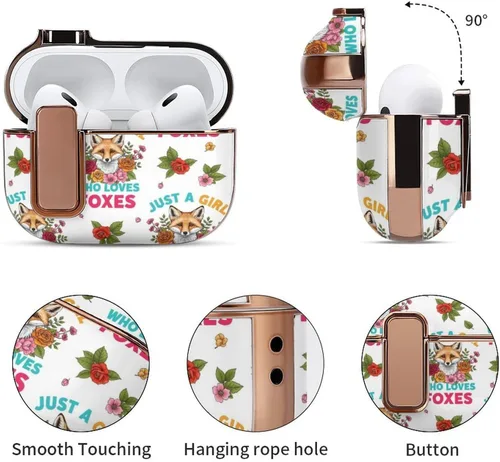Vista 5 de Fashion Case Cover Compatible with Airpods Pro 2 Case for Men Women Just A Girl Who Loves Foxes, Shockproof and Smooth, with Lock