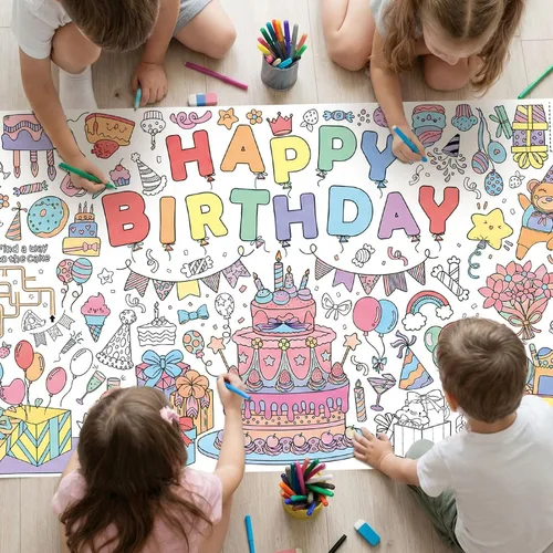 Vista 13 de NatNarr Mantel de dinosaurio para colorear, póster de papel de 30 x 72 pulgadas para niños