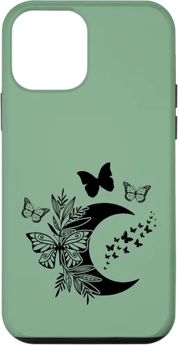 Vista 12 de Funda de bruja Wicca Wicca para iPhone 15, diseño de luna y mariposa, color verde salvia