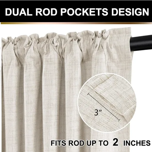 Vista 7 de 100% Blackout Shield Cortinas opacas completas para dormitorio de 63 pulgadas de largo, juego de 2 paneles, anillos de clip/bolsillo para barra