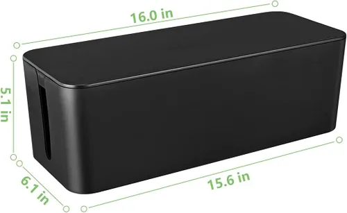 Vista 3 de Caja organizadora de cables, caja organizadora de cables grande para ocultar la regleta de alimentación y debajo del escritorio, organizador de Negro