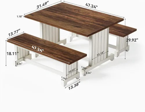 Vista 7 de LITTLE TREE Juego de mesa de comedor para 4 personas con 2 bancos, mesa de cocina moderna con tablero de MDF, comedor que ahorra espacio