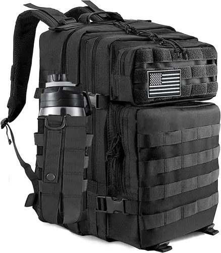 Vista 10 de Mochila táctica militar de camuflaje gris de 45 L, paquete de asalto Molle de 3 días, mochila grande para hombres, senderismo al aire libre