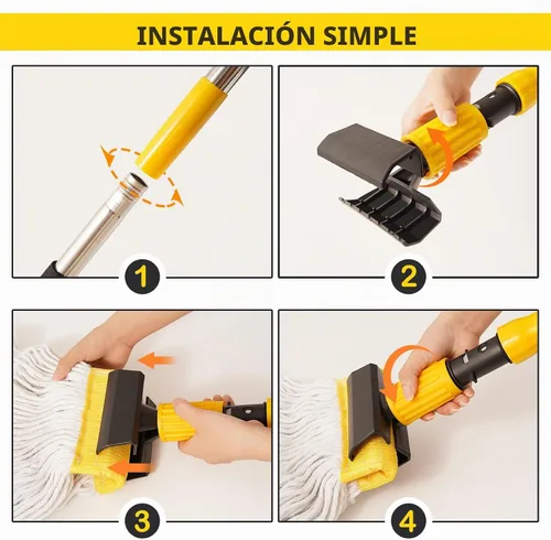 Vista 8 de Trapeador industrial profesional comercial resistente con mango largo de 54 pulgadas, mopa húmeda para el hogar, taller, limpieza de pisos