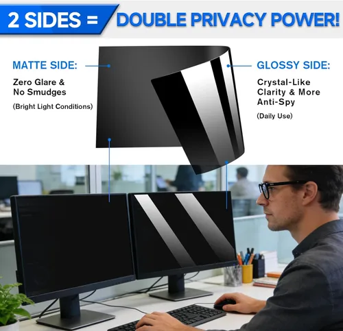 Vista 7 de Paquete de 2 pantallas de privacidad para monitor de computadora, relación de aspecto 5:4 de 19 pulgadas; antiespía, luz azul, deslumbramiento