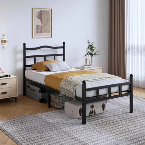 Vista 11 de SHOANED Marco de cama de metal de 14 pulgadas - Marco de cama de tamaño completo resistente con cabecero, plataforma de listones de acero básico