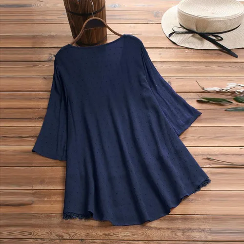 Vista 2 de Aniywn Camiseta de manga 34 con estampado floral y cuello redondo para mujer