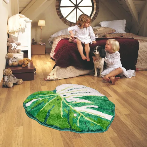 Vista 4 de Sisher Alfombra de baño de hojas verdes, alfombra grande Monstera para niños, alfombra de hoja verde, antideslizante, cómoda alfombra