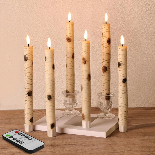 Vista 8 de Velas sin llama negras con control remoto, velas de LED realistas parpadeantes, operadas a batería, juego de 6