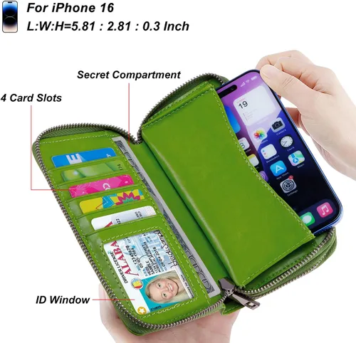 Vista 3 de Cartera con cremallera doble para mujer, bolso de mano con soporte para teléfono celular, tarjeta, moneda, efectivo