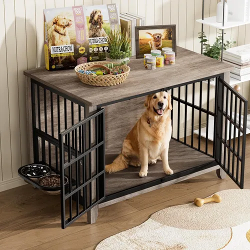 Vista 2 de Lulive Muebles para jaula para perros, 37.8 pulgadas de largo x 23.6 pulgadas de ancho x 27 pulgadas de alto, gris