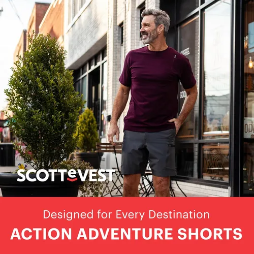 Vista 5 de SCOTTeVEST Action Adventure - Pantalón corto para hombre, 17 bolsillos ocultos, pantalón repelente al agua para viajes y más