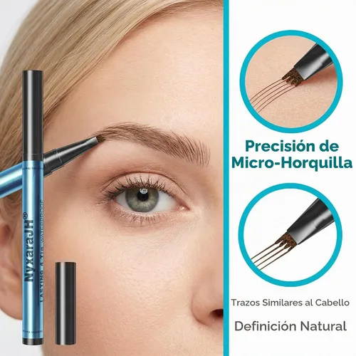 Vista 2 de Lápiz profesional de cejas de 4 puntas, lápiz líquido impermeable para cejas, precisión de punta fina, larga duración, 0.0 fl oz (1 # marrón claro)