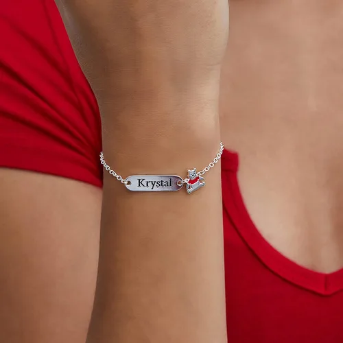 Vista 2 de Disney Winnie the Pooh - Pulsera personalizada de 5 pulgadas + 1 pulgada, pulsera con placa de identificación de plata de ley - Regalos de Winnie
