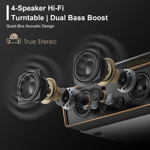 Vista 5 de Tocadiscos de vinilo de tamaño completo, tocadiscos Bluetooth de 3 velocidades con estilo Ruby, contrapeso ajustable, 4 altavoces estéreo