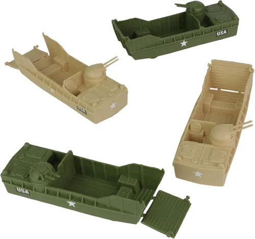 Vista 4 de BMC Classic Marx Landing Craft - 4 unidades de vehículos militares de plástico verde marrón contra OD para hombres