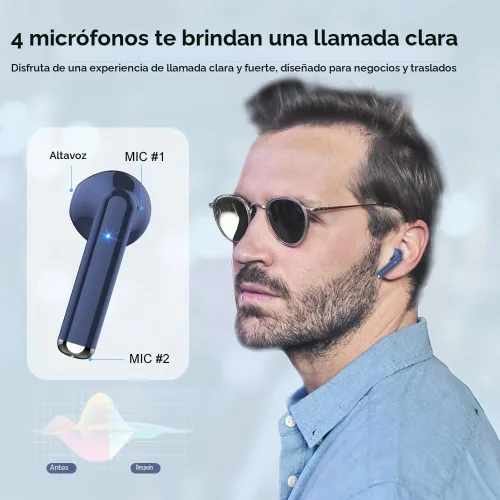 Vista 2 de OYIB Auriculares inalámbricos Bluetooth 5.3, auriculares de llamada clara Azul profundo