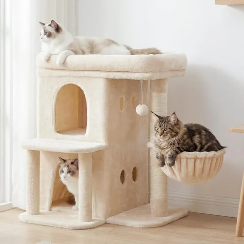 Vista 2 de Heybly Árbol para gatos, torre para gatos de 25.6 pulgadas con amplia percha superior para gatos grandes, muebles de casa para gatos estilo escalera