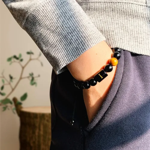 Vista 43 de SUMMER LOVE Regalos para el Día del Padre, pulsera con inicial de piedra de ónix negro de 0.394 pulgadas para hombres, pulsera de cuerda trenzada