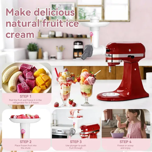 Vista 3 de Accesorio para máquina de helados para batidora de pie KitchenAid, máquina de postres suaves con frutas congeladas sin lácteos, máquina de yogur
