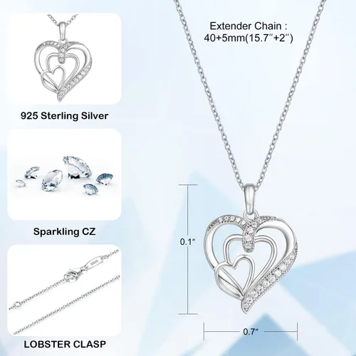 Vista 4 de Regalos para abuela, collar de corazón de plata de ley 925 con relleno de oro blanco de 18 quilates, regalos de cumpleaños de nietos para mujeres