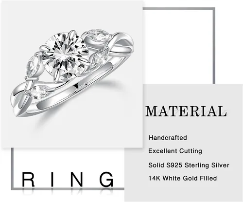 Vista 6 de MOOSEA Willow Moissanite Engagement Rings for Women, 1.2ct D Color VVS1 Clarity Lab Created Moissanite Wedding Ring 925 Sterling Silver Solid Twig