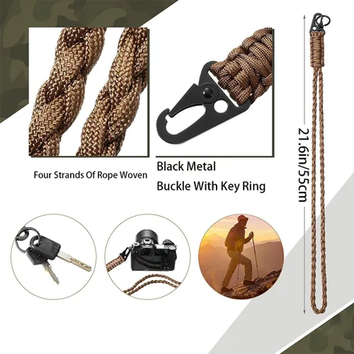 Vista 2 de 4 PCS Heavy Duty Paracord Lanyard Necklace Whistles Strap Braided 550 Keychain for Men Women Outdoor Survival Parachute Rope Necklace Keychains with
