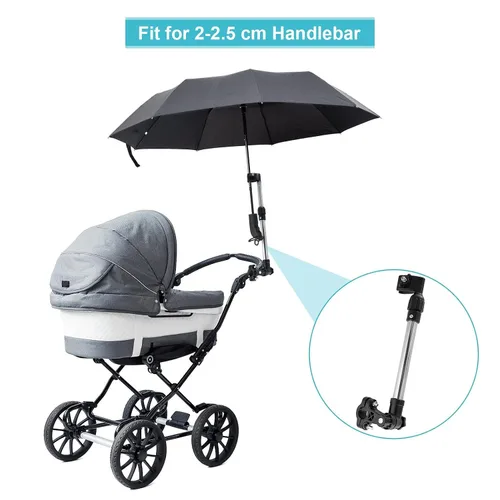 Vista 5 de Soporte para paraguas para cochecito de bebé, paraguas retráctil ajustable de 360°, soporte de acero inoxidable, accesorios para actividades al aire