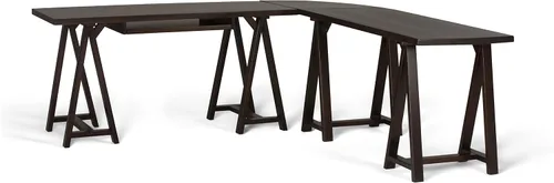 Vista 30 de Simpli Home - Sawhorse - Mesa de centro, color castaño oscuro., Pino, Distressed Grey