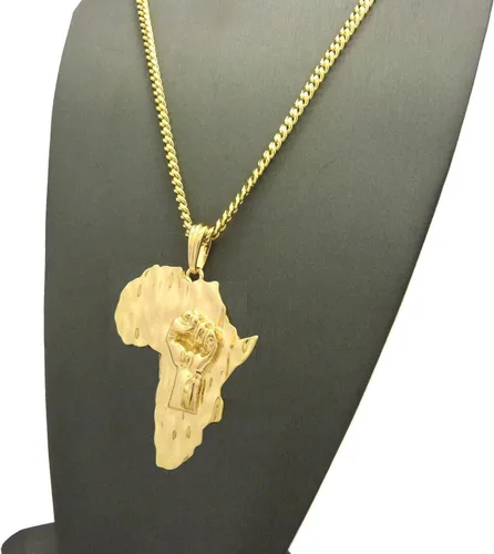 Vista 5 de Shiny Jewelers USA Men Africa MAP FIST Power ANKH Cruz PENDENTE (materia de vida) caja, cuerda, collar de cadena cubana