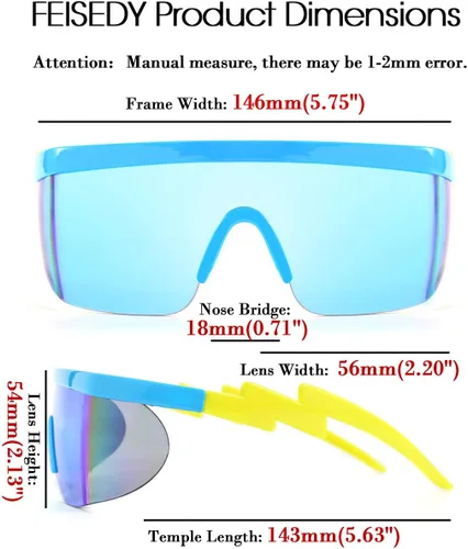 Vista 6 de FEISEDY De Gran Tamaño Espejo Escudo Deporte 80s Gafas De Esquí Gafas De Esquí Parte Superior Plana De Una Pieza Visera Futurista Mujeres Hombres